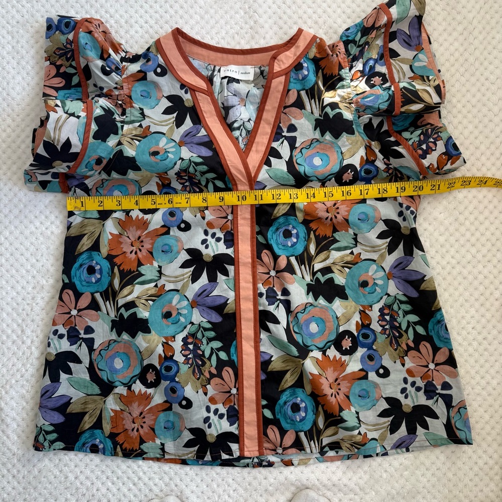 Entro boutique floral flutter sleeve blouse top SzM - Picture 12 of 13